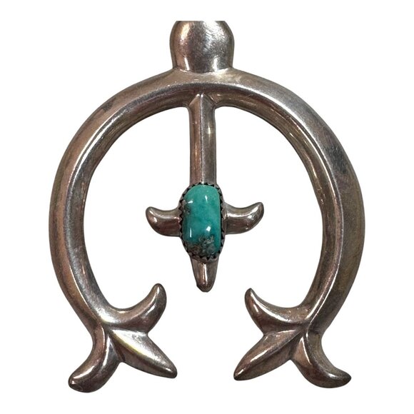 Navajo Sadie Randolph Sterling Silver Large Sandcast Turquoise Naja Pendant 34g - Picture 2 of 7